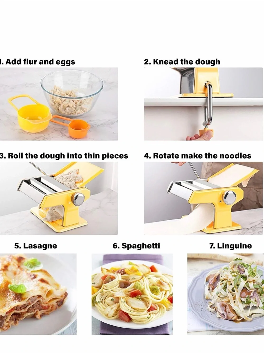 Yellow Pasta Maker Machine - Hand Crank Roller